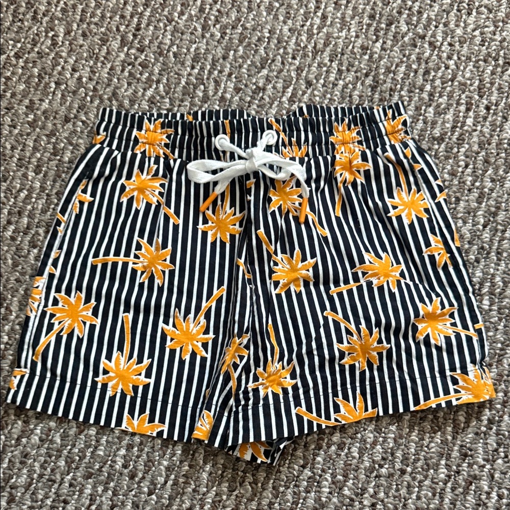 Forever 21 High Waist Striped Shorts with Orange Floral